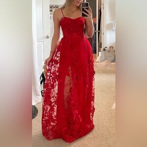 Elegant Red Floral Lace Dress